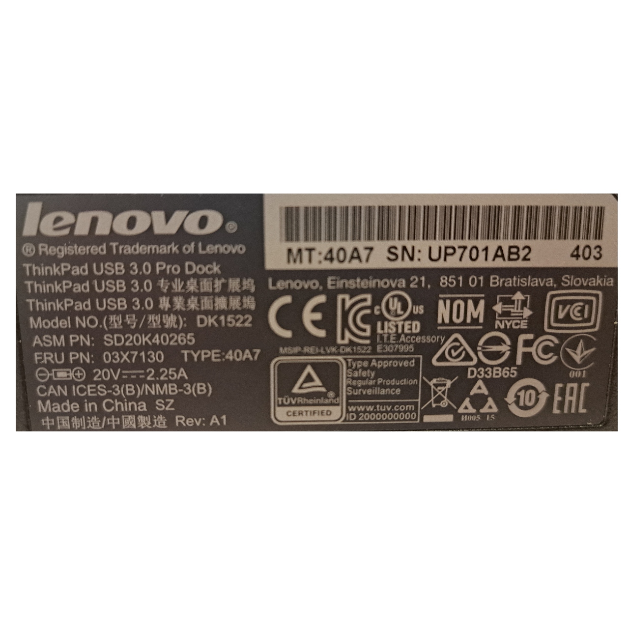 Lenovo ThinkPad USB 3.0 Pro Dock 40A7 - 40A70045EU