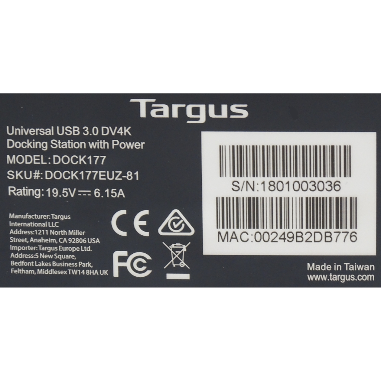 Targus Universal USB 3.0 DV4K Docking Station with Power DOCK177 - DOCK177EUZ