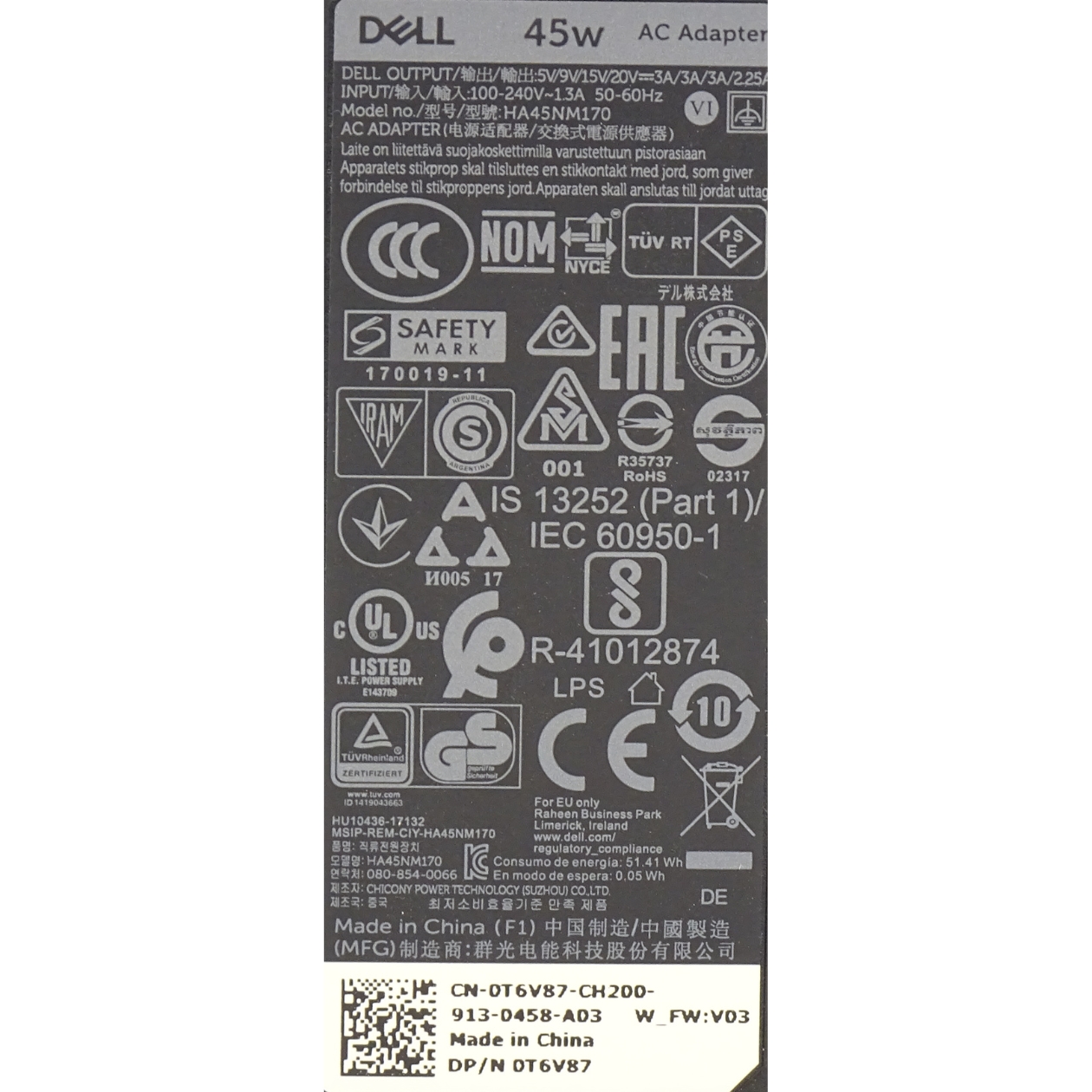 Dell Netzteil 45 Watt (20V-2.25A) USB-C Stecker