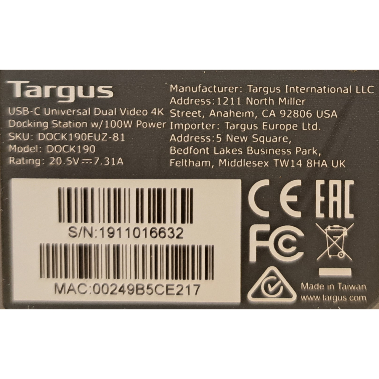 Targus universelle USB-C DV4K Dockingstation DOCK190 -100W