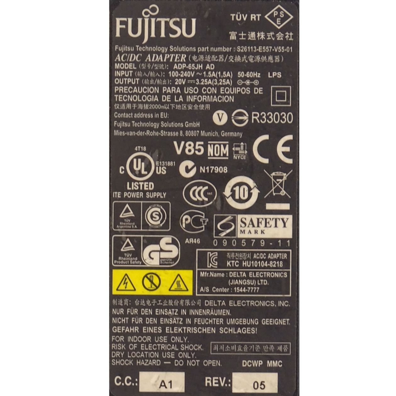 Fujitsu Netzteil 65 Watt (20V-3.25A) kleiner runder Stecker