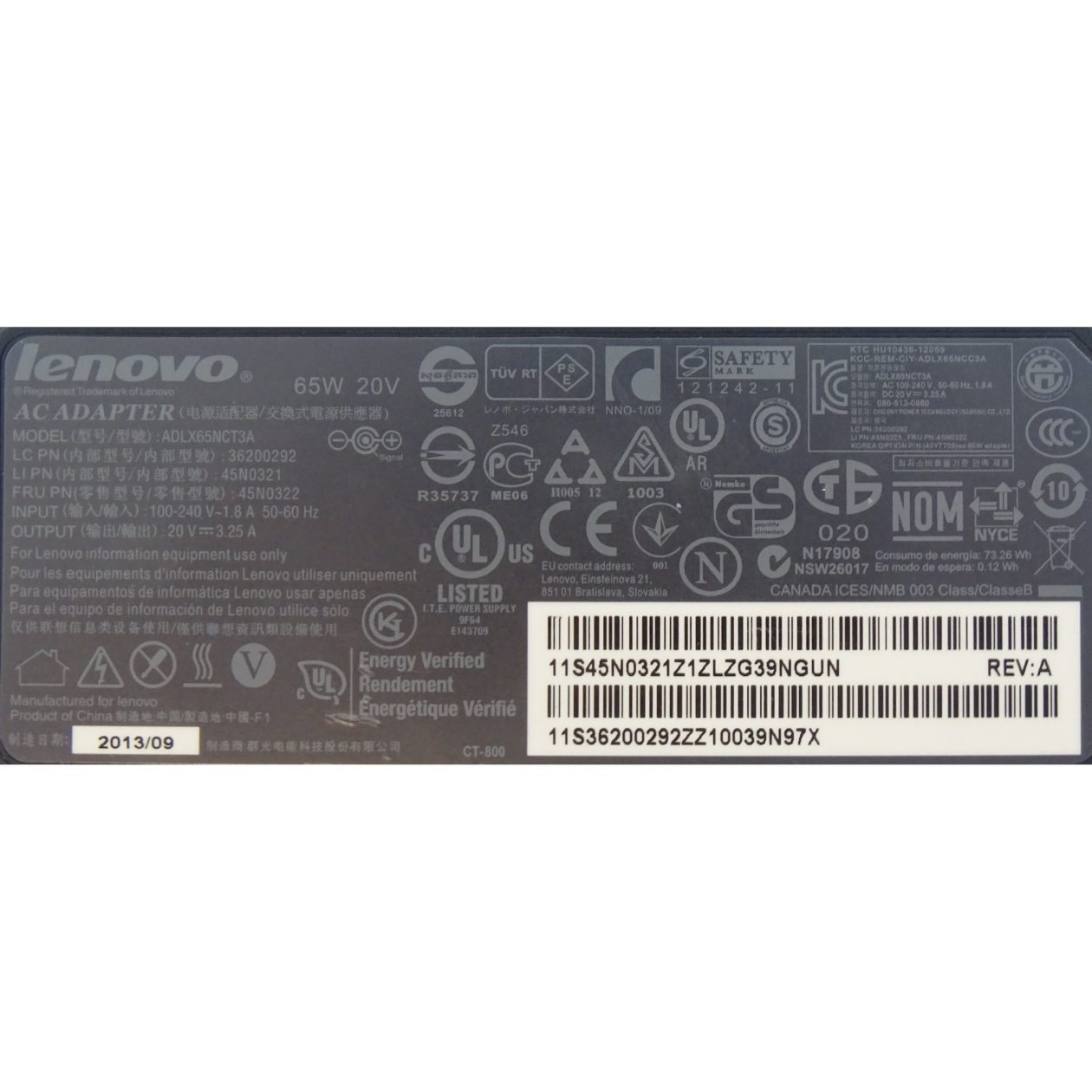 Lenovo Netzteil 65 Watt (20V-3.25A) Runder Stecker 7,9mm