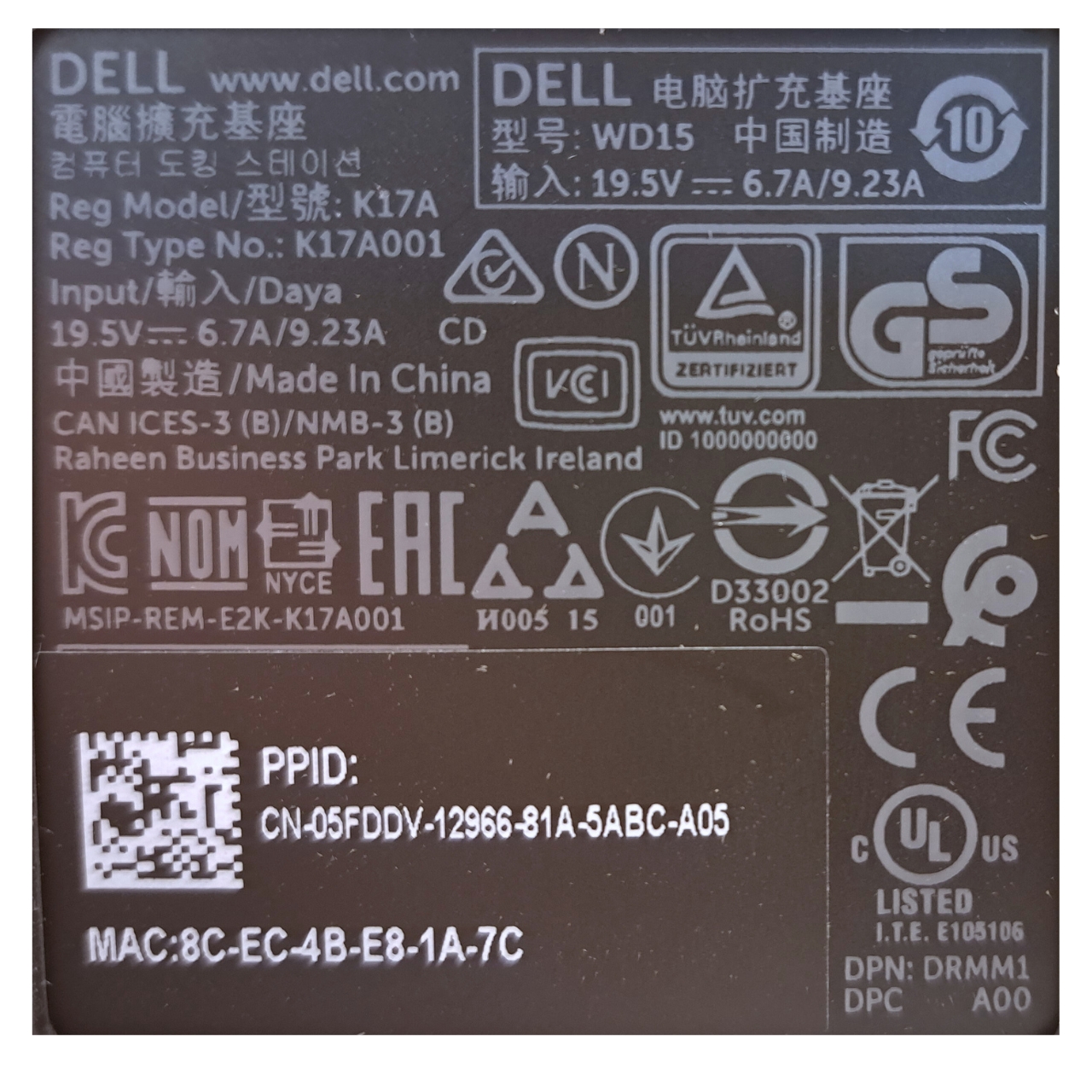 Dell WD15 Dock 180W USB-C - Dockingstation