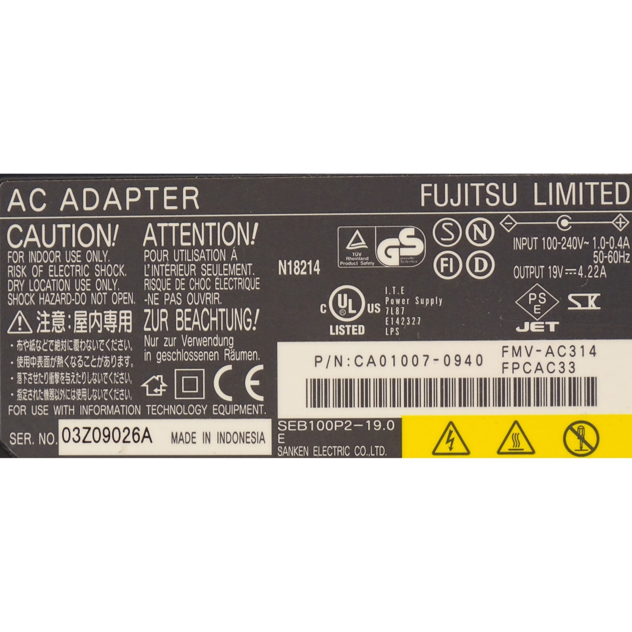 Fujitsu Netzteil 80 Watt (19V-4.22A) kleiner runder Stecker